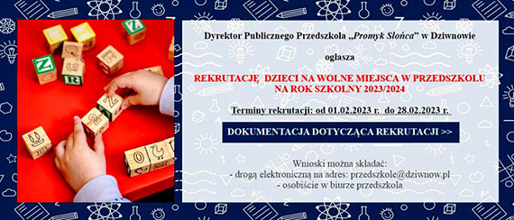 Rekrutacja do przedszkola na rok szkolny 2023/2024
