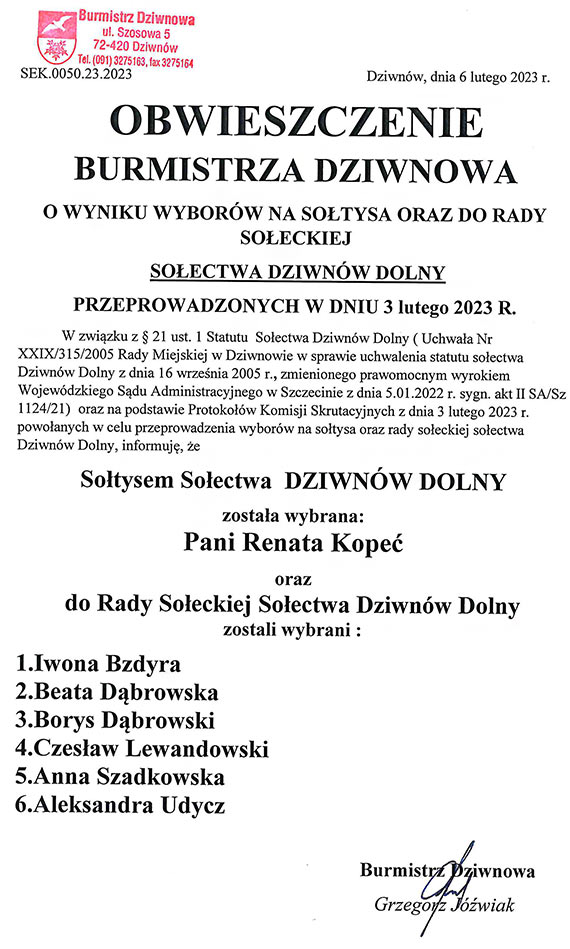 Wybory sotysa w Soectwie Dziwnw Dolny