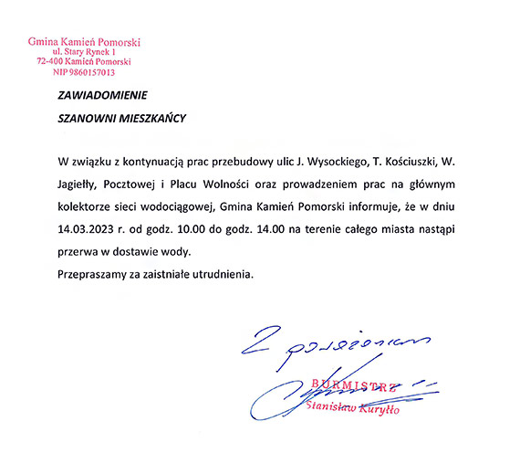 Przerwa w dostawie wody w Kamieniu Pomorskim