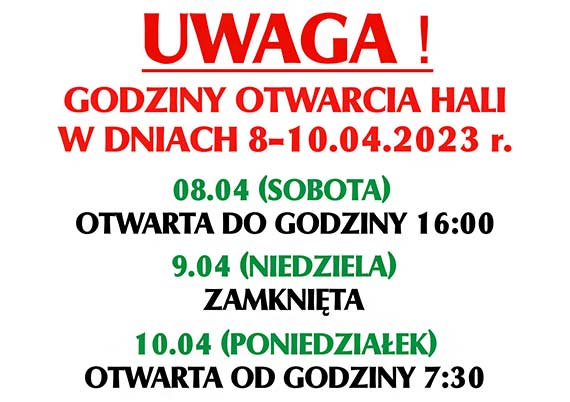 Godziny otwarcia hali MOSiK w okresie witecznym