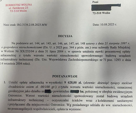 Burmistrz Ewa Grzybowska nalicza opłaty adiacenckie czyli drugie oblicze inwestycji infrastrukturalnych Gminy Wolin!