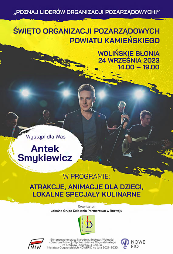 Prezes Lokalnej Grupy Dziaania „Partnerstwo w rozwoju” Waldemar Dubrawski serdecznie zaprasza wszystkich Mieszkacw na wito Organizacji Pozarzdowych Powiatu Kamieskiego - 24 wrzenia 2023r., ktre odbdzie si na Woliskich Boniach