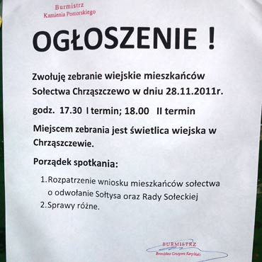 Mieszka�cy Chrz�szczewa: Nie chcemy takiego so�tysa!