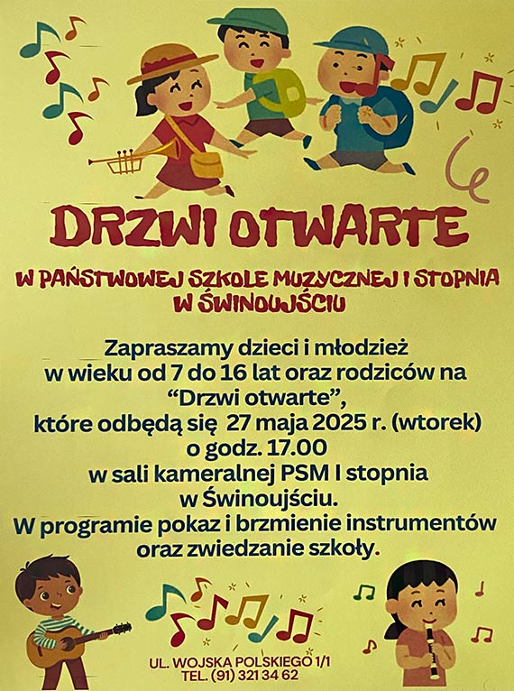 Drzwi otwarte w Szkole Muzycznej w Świnoujściu – zaproszenie dla młodych talentów i ich rodziców