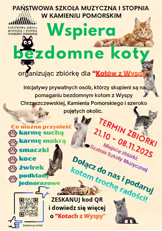 Muzycy z Kamienia Pomorskiego pomagają bezdomnym kotom