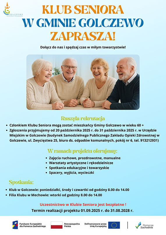 Urząd Miejski w Golczewie ogłasza nabór do Klubu Seniora