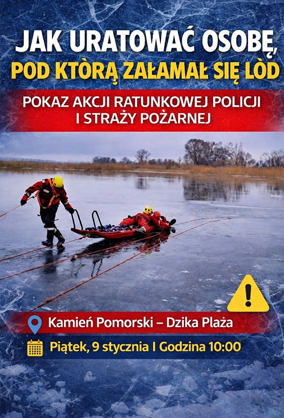 POKAZ AKCJI RATUNKOWEJ - Jak uratować osobe, pod którą załamał się lód