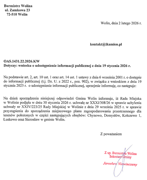 Gmina Wolin wycofuje si� z plan�w. Uchwa�a o sporz�dzeniu planu zagospodarowania zosta�a uchylona