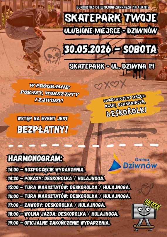 Burmistrz Dziwnowa zaprasza na wydarzenie ,,Skatepark – Twoje Ulubione Miejsce” w Dziwnowie