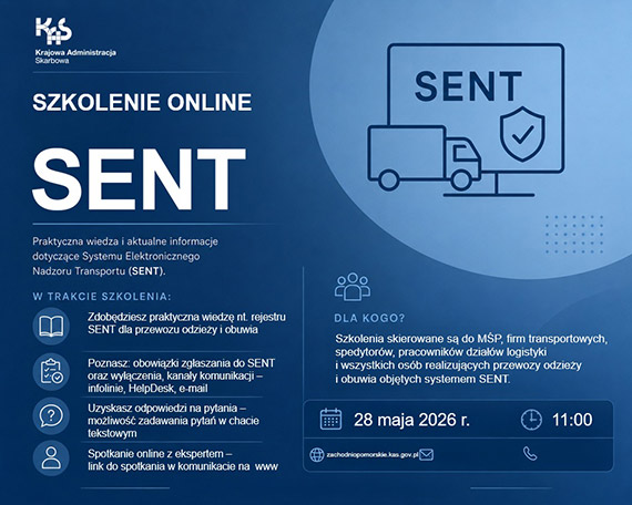 Zaproszenie na bezp�atne szkolenia pt. „System SENT – odzie� i obuwie – obowi�zki zg�aszania do SENT oraz wy��czenia”