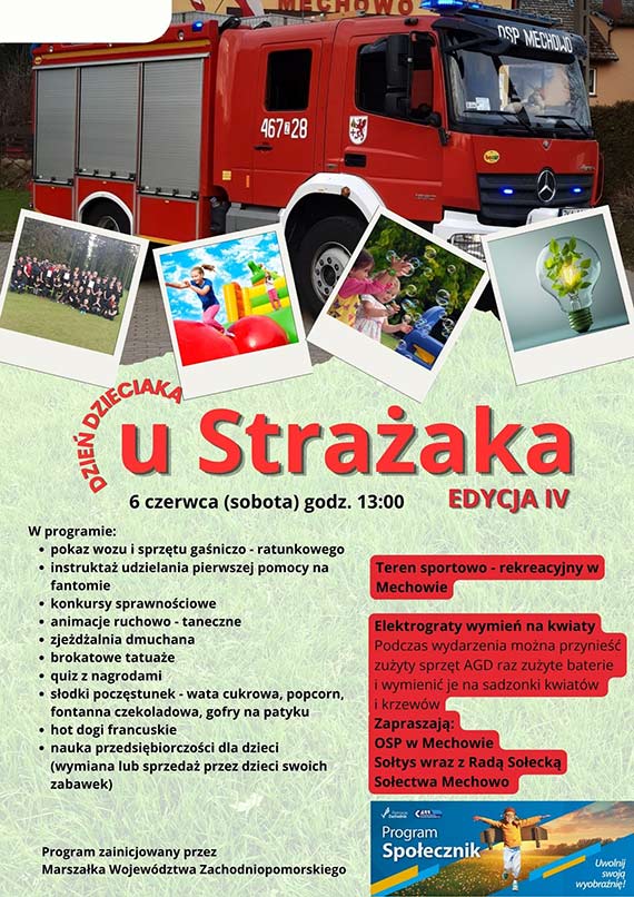 Stra�acy z OSP Mechowo zapraszaj� dzieci. B�dzie sprz�t, dmucha�ce i stra�acka zabawa
