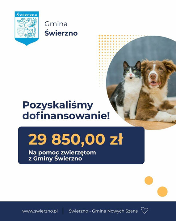 Gmina Świerzno pozyskała dofinansowanie na wsparcie zwierząt w ramach programu „Nasz Zwierzak”