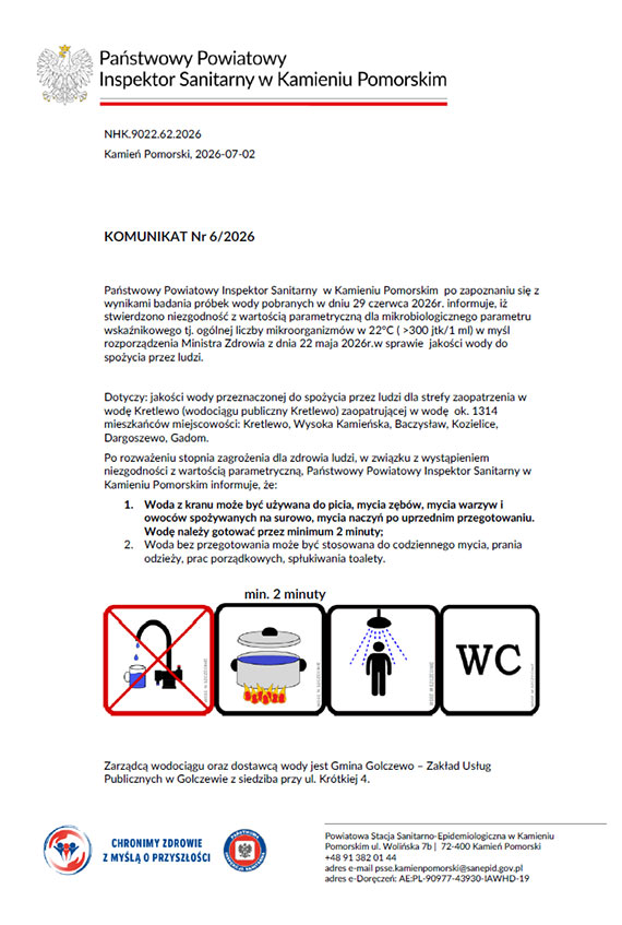 Woda ze strefy zaopatrzenia Kretlewo wci�� zdatna do picia po przegotowaniu