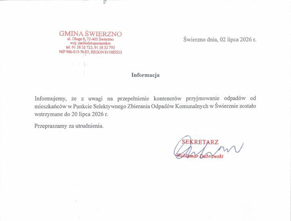 PSZOK w �wierznie czasowo wstrzymuje przyjmowanie odpad�w