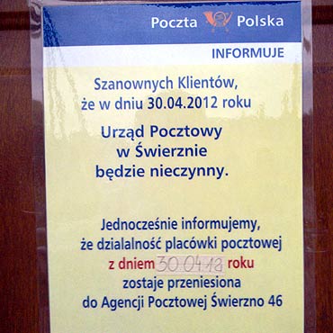 �wierzno: Zlikwidowano poczt�!