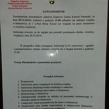 Zmiana miejsca zebrania So�ectwa Gr�bowo, odb�dzie si� w Mokrawicy. 