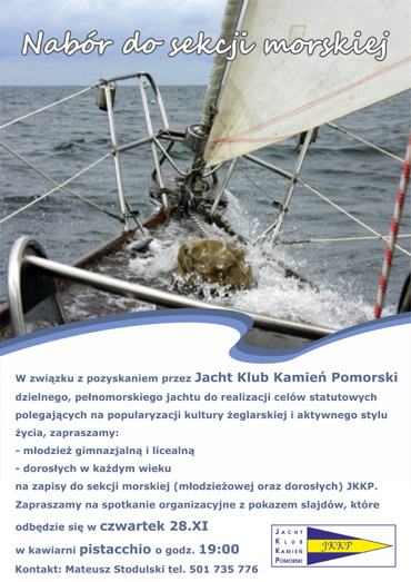 Jacht Klub Kamień Pomorski otwiera sekcję morską!