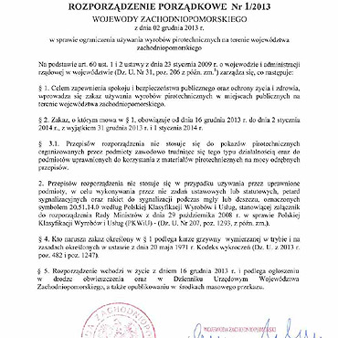 Ograniczenie u�ywania materia��w pirotechnicznych w wojew�dztwie zachodniopomorskim