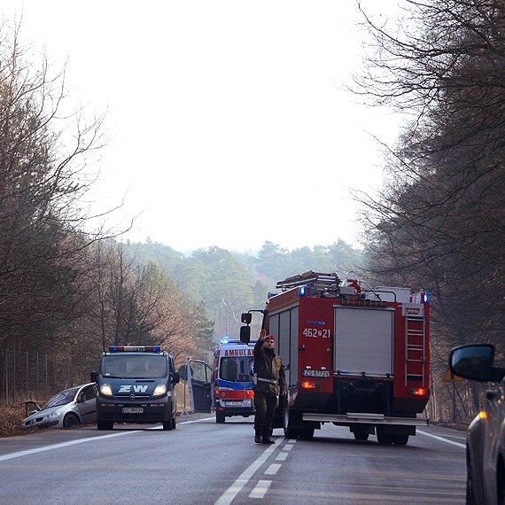 Kierowca renault zjecha� do rowu na krajowej 3. Jedna osoba trafi�a do szpitala